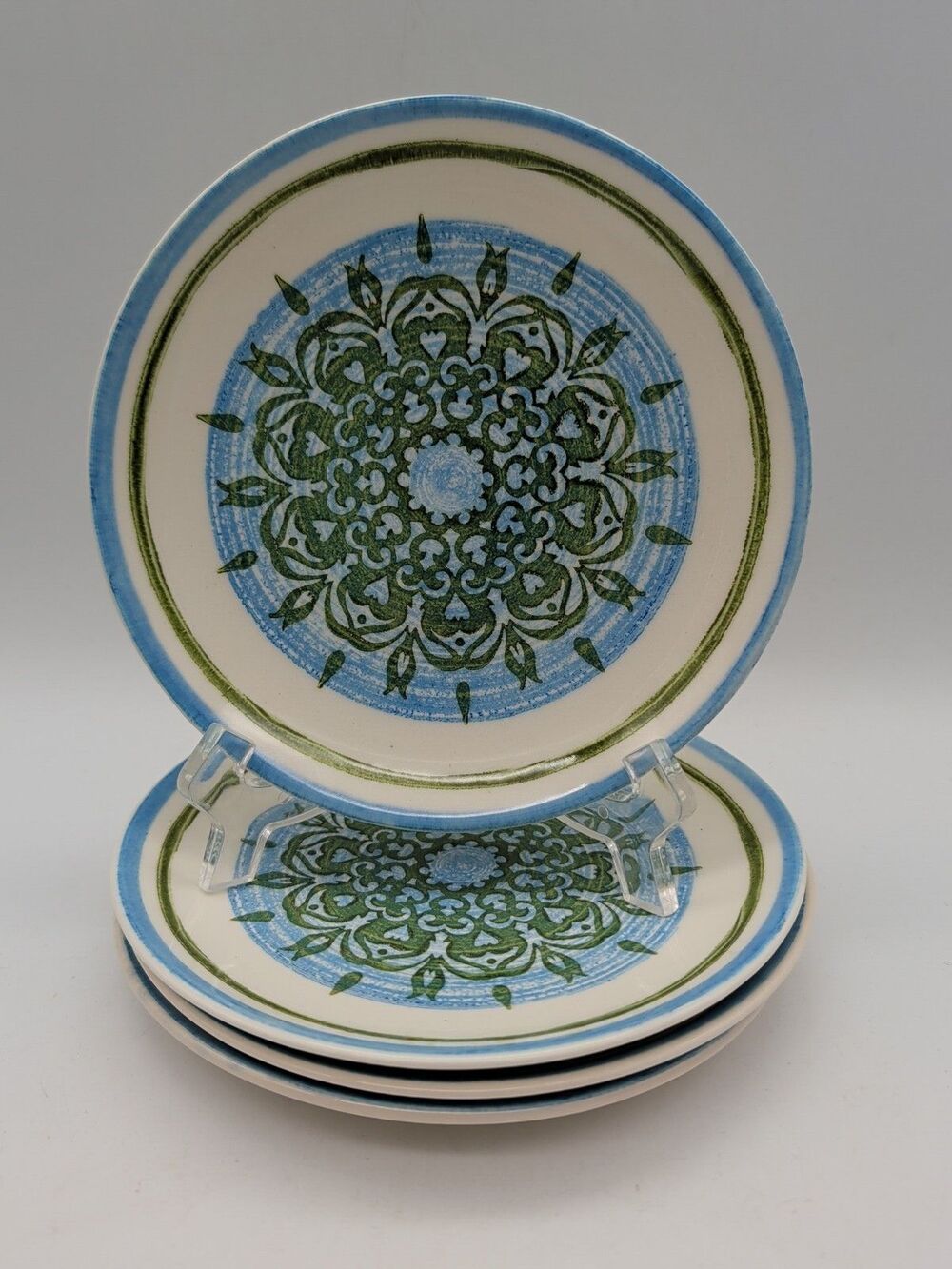 Vtg Royal Ironstone Cavalier Blue And Green Floral Bread Plates Dessert set of 4